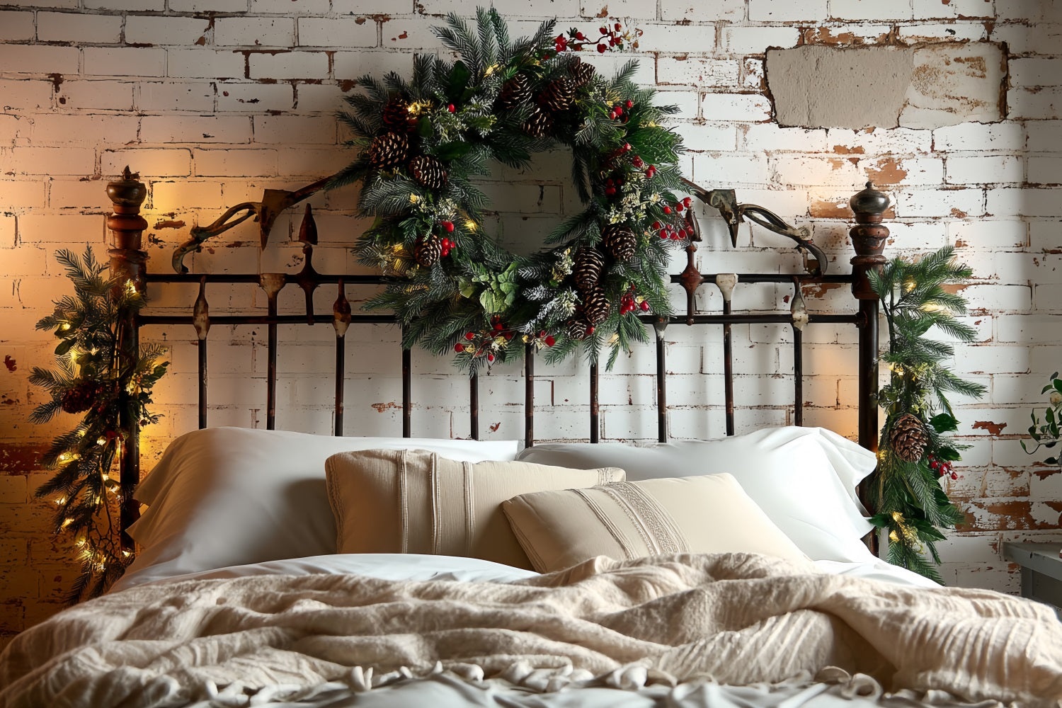 Kopfteil Fotohintergrund Backsteinmauer Tannenzapfen-Kranz Weihnachtsfoto Fotohintergrund TWW59-102