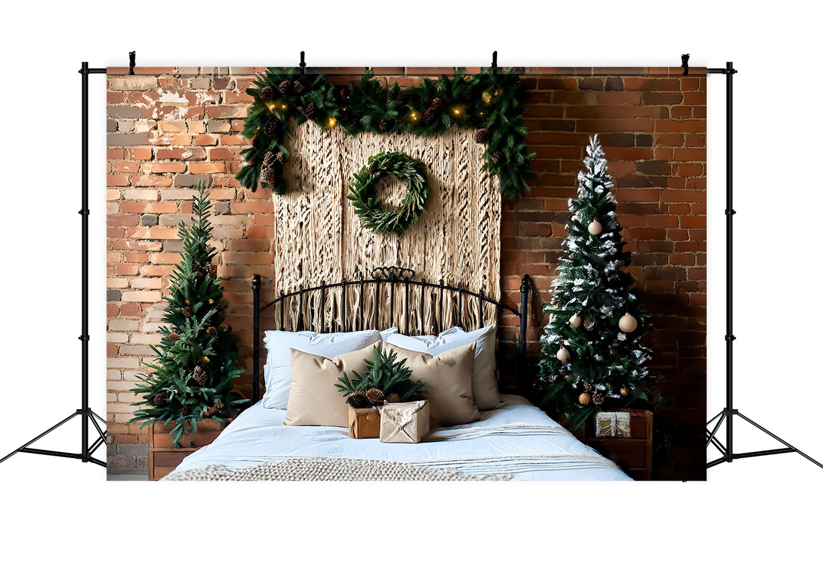 Kopfteil Fotohintergrund Makramee Rustikales Bett WeihnachtsFotohintergrund für Fotos TWW59-103