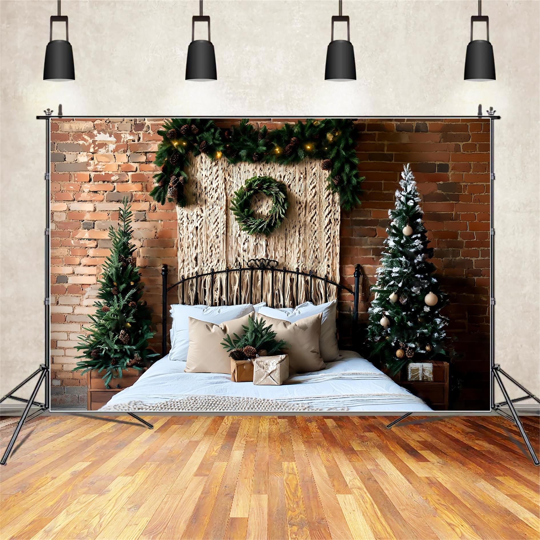 Kopfteil Fotohintergrund Makramee Rustikales Bett WeihnachtsFotohintergrund für Fotos TWW59-103