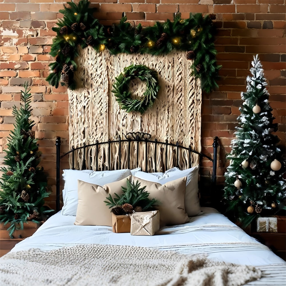 Kopfteil Fotohintergrund Makramee Rustikales Bett WeihnachtsFotohintergrund für Fotos TWW59-103