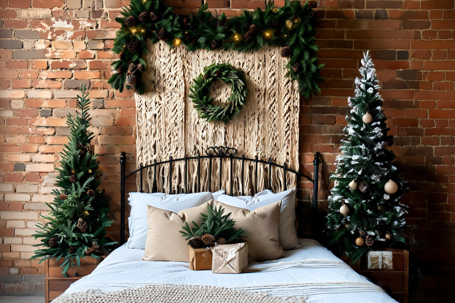 Kopfteil Fotohintergrund Makramee Rustikales Bett WeihnachtsFotohintergrund für Fotos TWW59-103