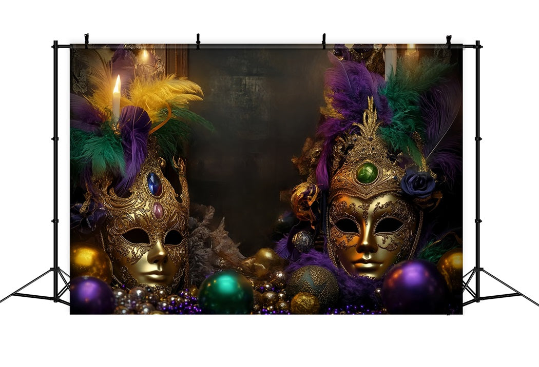 Maskenkarneval-Fotohintergrund Goldene gefiederte Maskenball Karnevals-Fotohintergrund TWW59-11