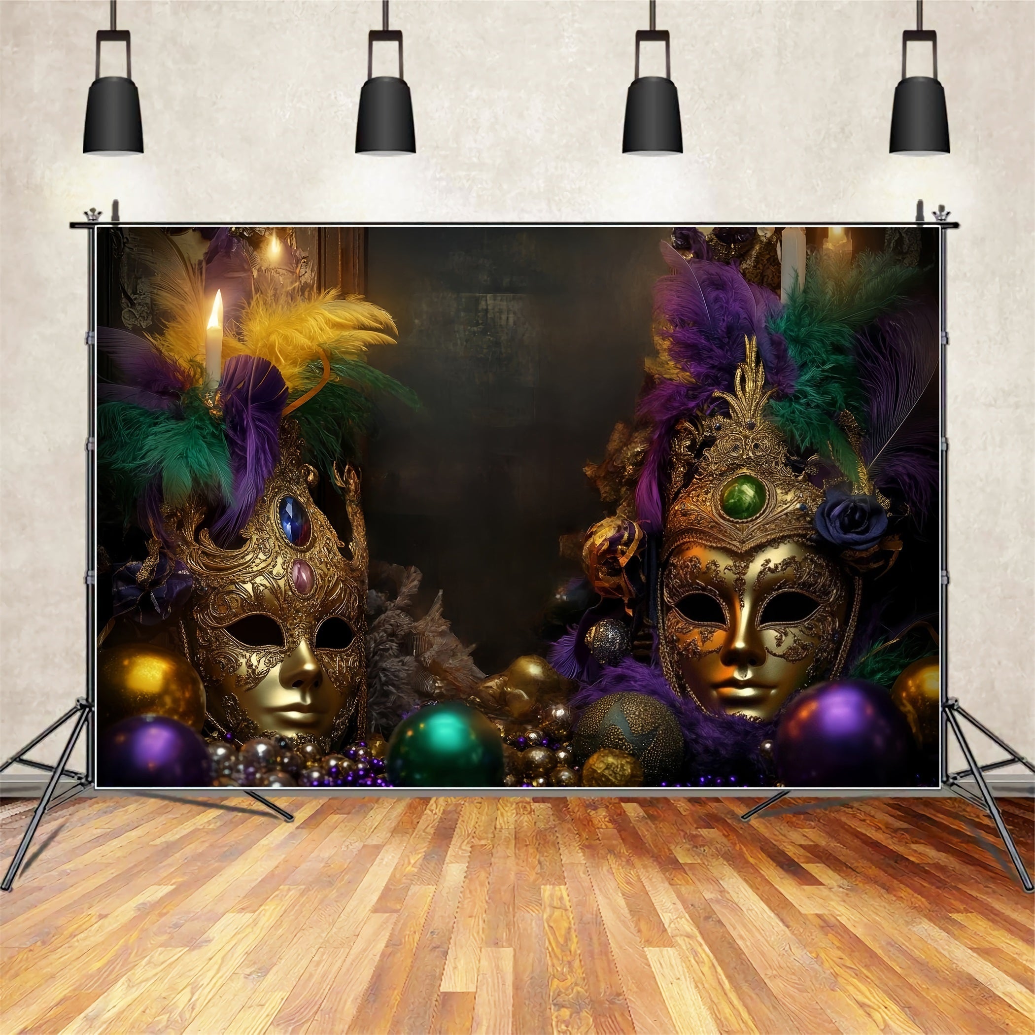 Maskenkarneval-Fotohintergrund Goldene gefiederte Maskenball Karnevals-Fotohintergrund TWW59-11
