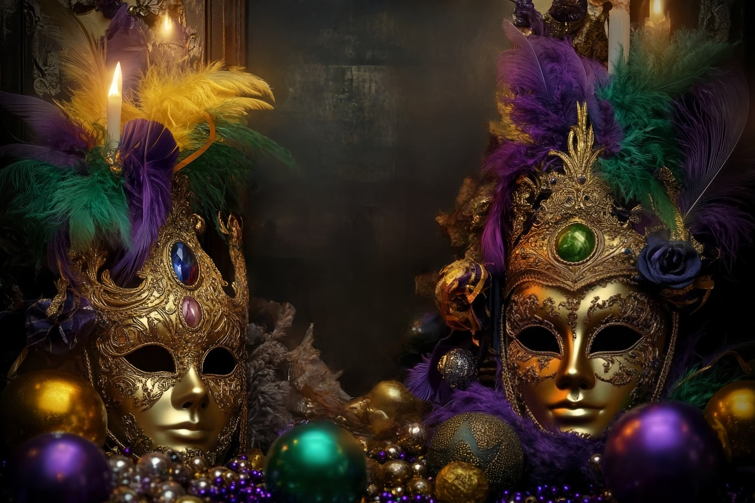 Maskenkarneval-Fotohintergrund Goldene gefiederte Maskenball Karnevals-Fotohintergrund TWW59-11