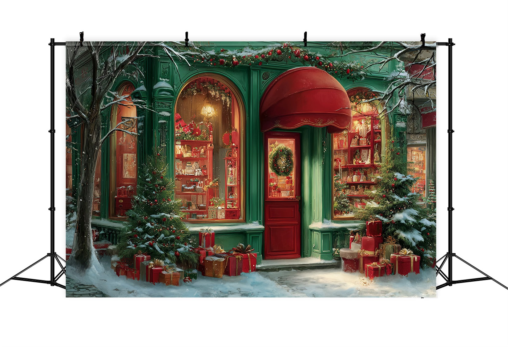 Spielzeugladen Fotohintergrund Weihnachtsboutique Rote Markise Weihnachtshintergründe für Fotos TWW59-111