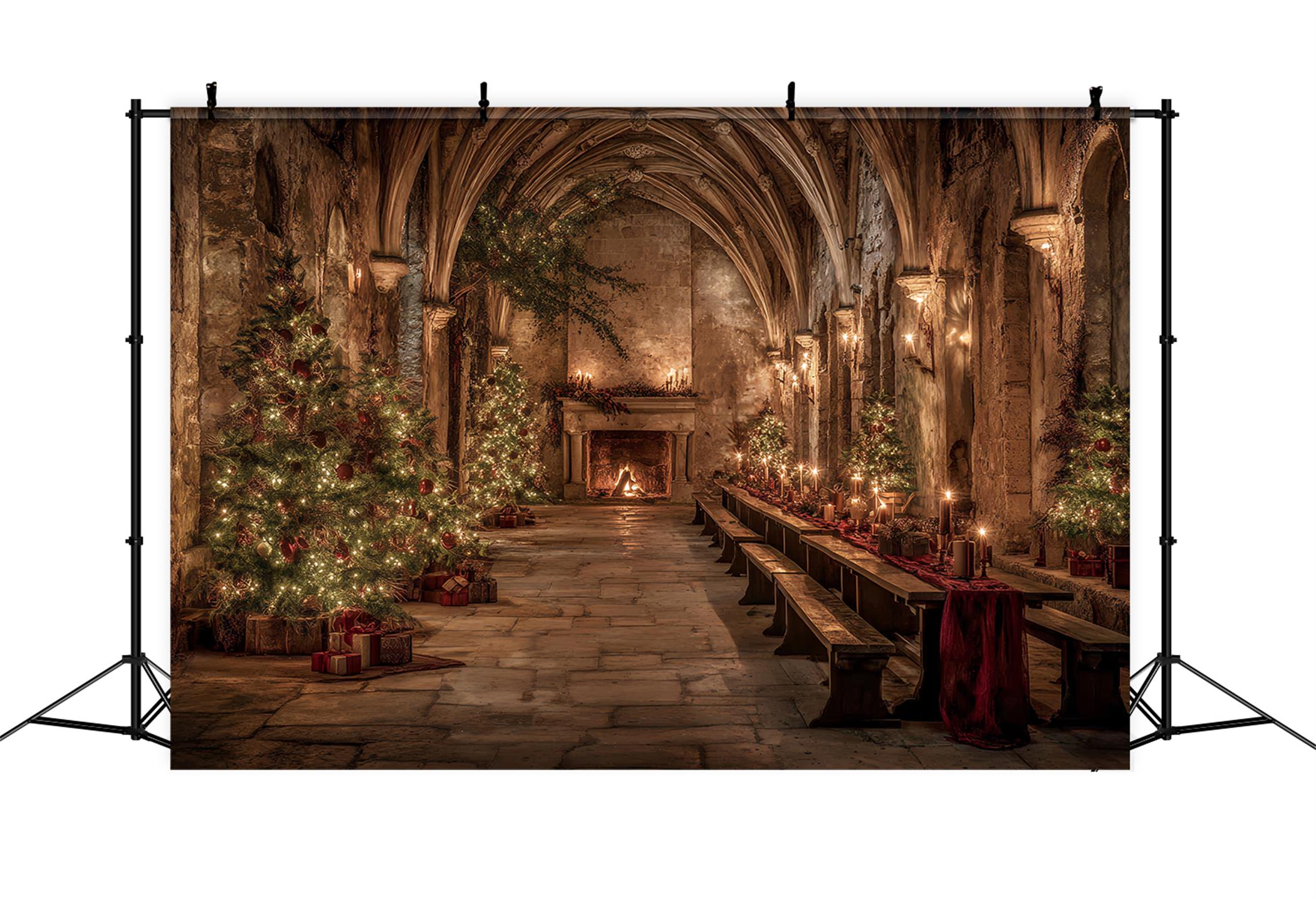 KirchenFotohintergrund Mittelalterlicher Bankettsaal Weihnachten Professionelle Weihnachtshintergründe TWW59-112