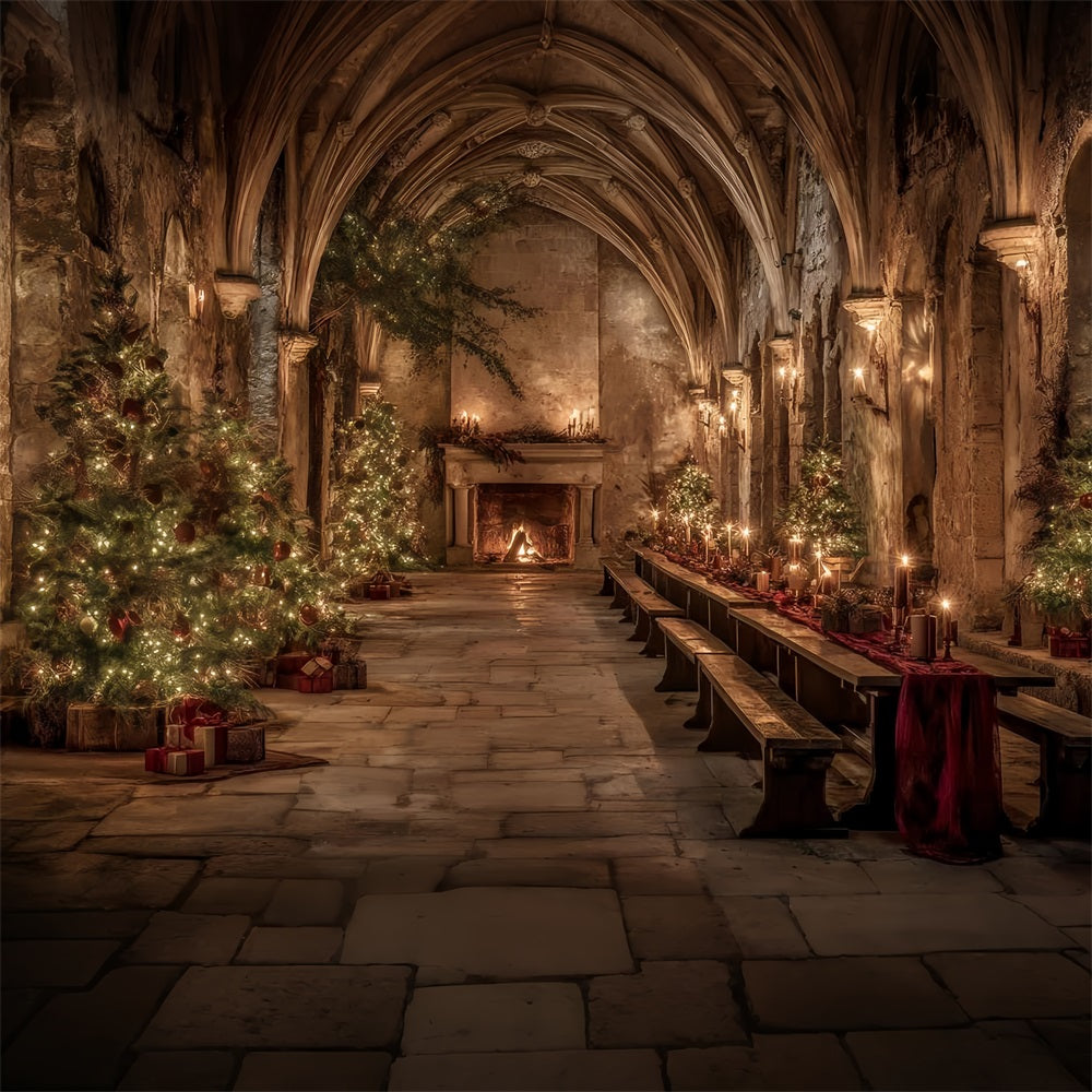 KirchenFotohintergrund Mittelalterlicher Bankettsaal Weihnachten Professionelle Weihnachtshintergründe TWW59-112