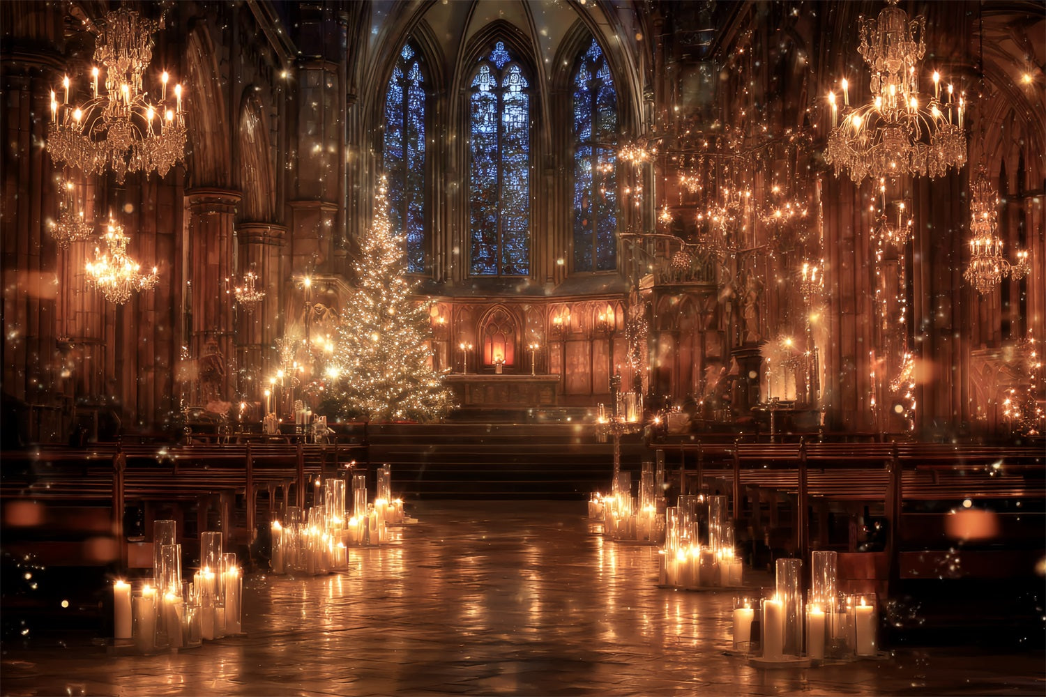 KirchenFotohintergrund Goldene Kerzenlicht-Kathedrale Magische Weihnachtsfotografie-Hintergründe TWW59-114