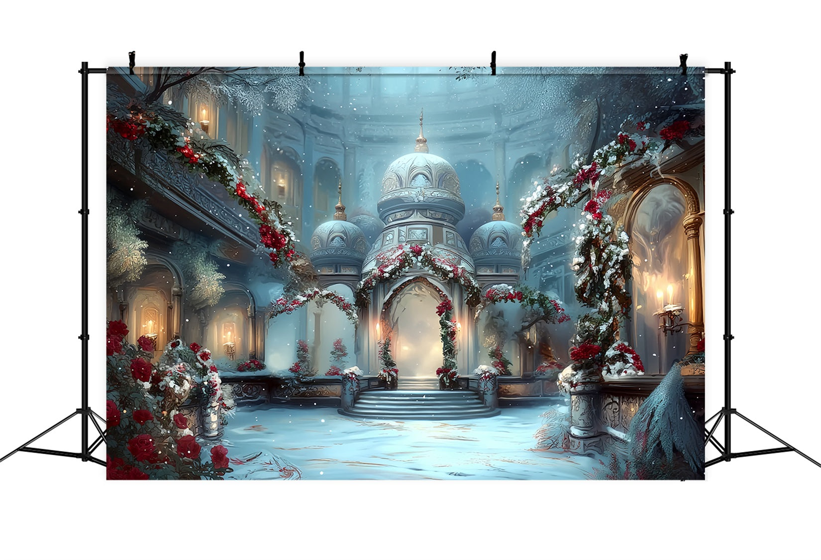 KirchenFotohintergrund Verschneiter Palast Winter Eleganz Weihnachtsfotohintergründe TWW59-115