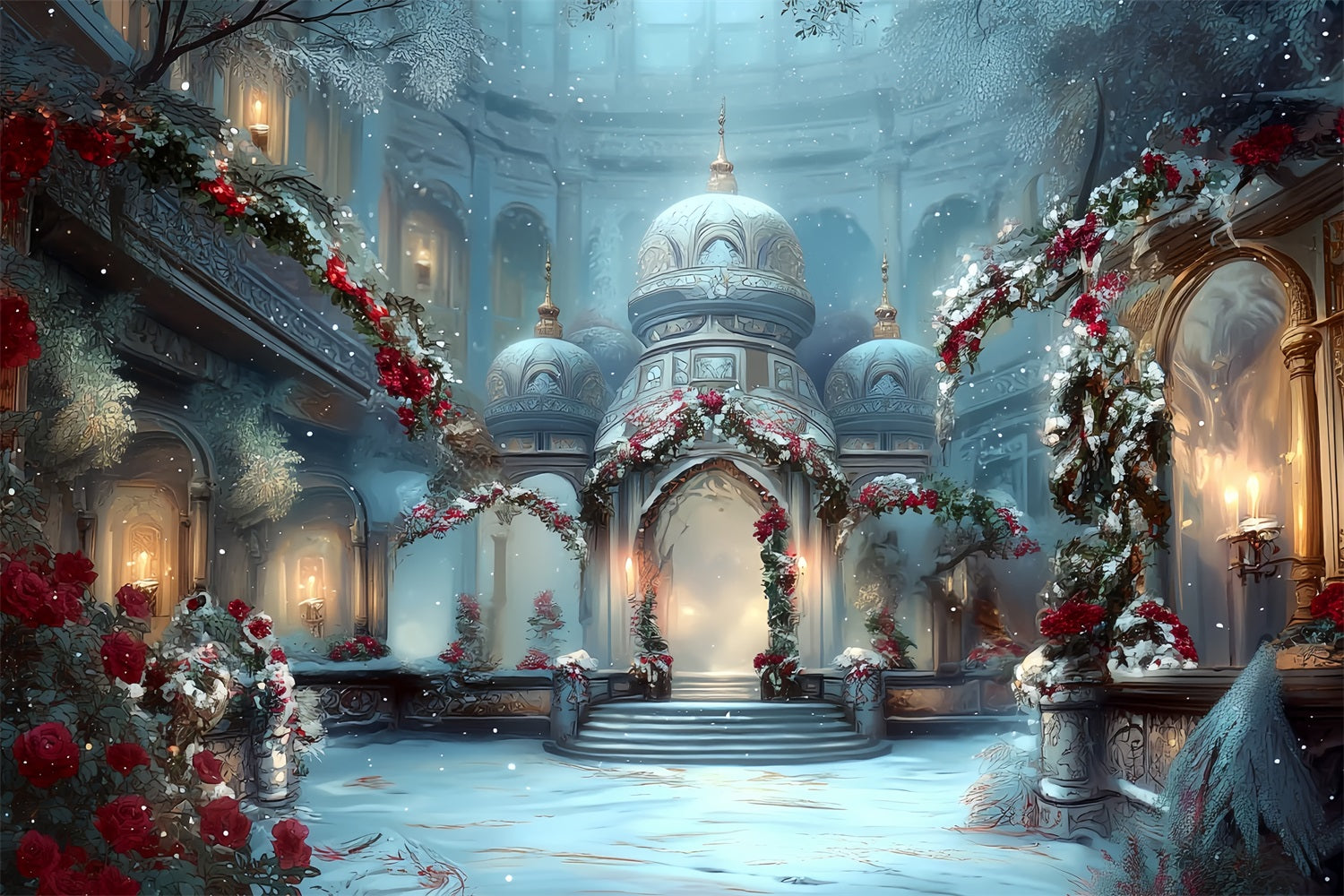 KirchenFotohintergrund Verschneiter Palast Winter Eleganz Weihnachtsfotohintergründe TWW59-115