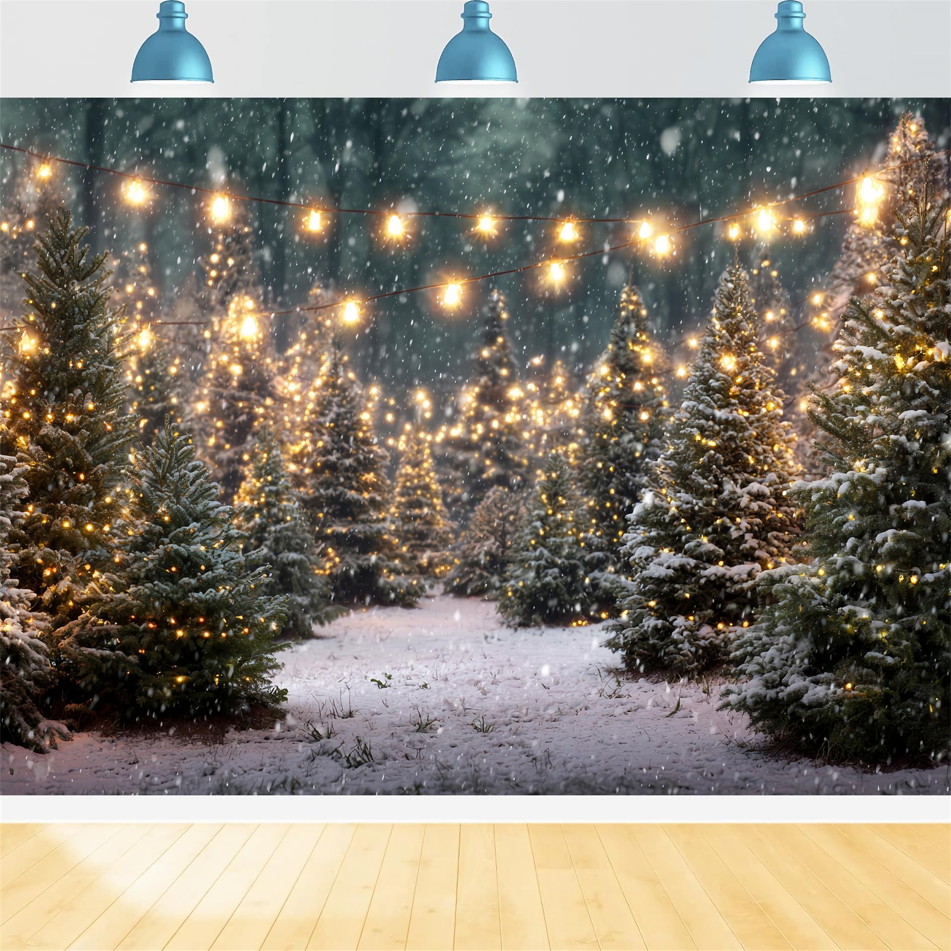 Weihnachtsbauernhof Fotohintergrund Funkelnde Waldlichter Weihnachtsbaum Fotohintergrund TWW59-116