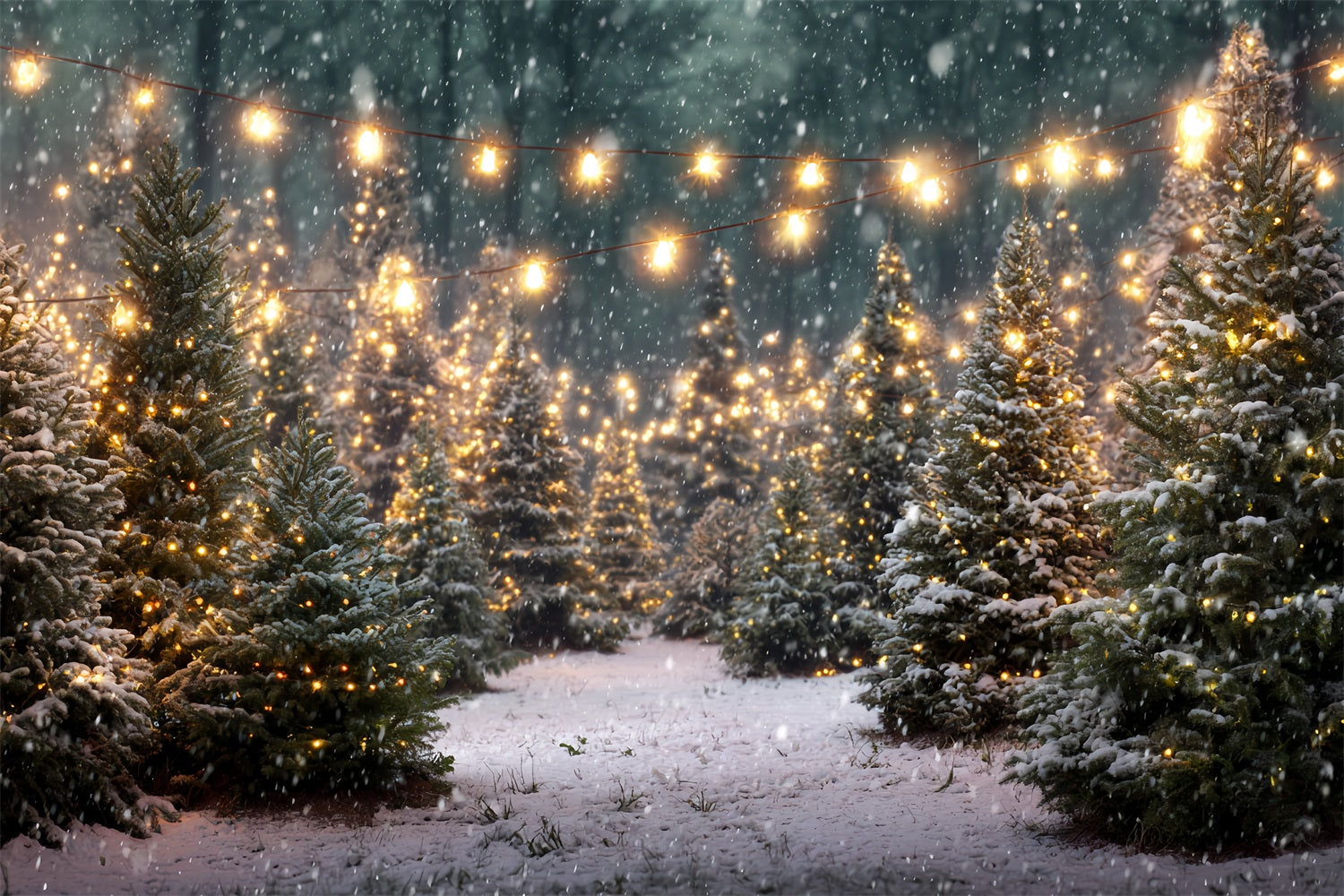 Weihnachtsbauernhof Fotohintergrund Funkelnde Waldlichter Weihnachtsbaum Fotohintergrund TWW59-116