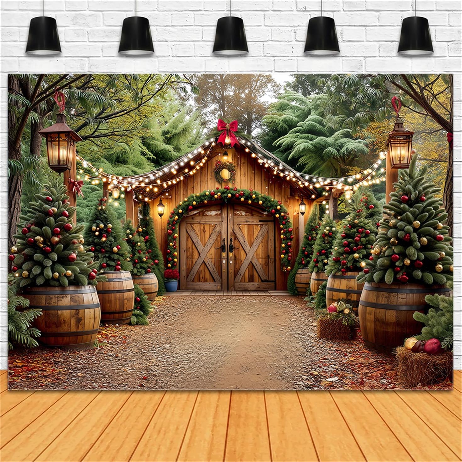 Weihnachtsbauernhof Fotohintergrund Rustikaler Scheuneneingang WeihnachtsFotohintergrund TWW59-117