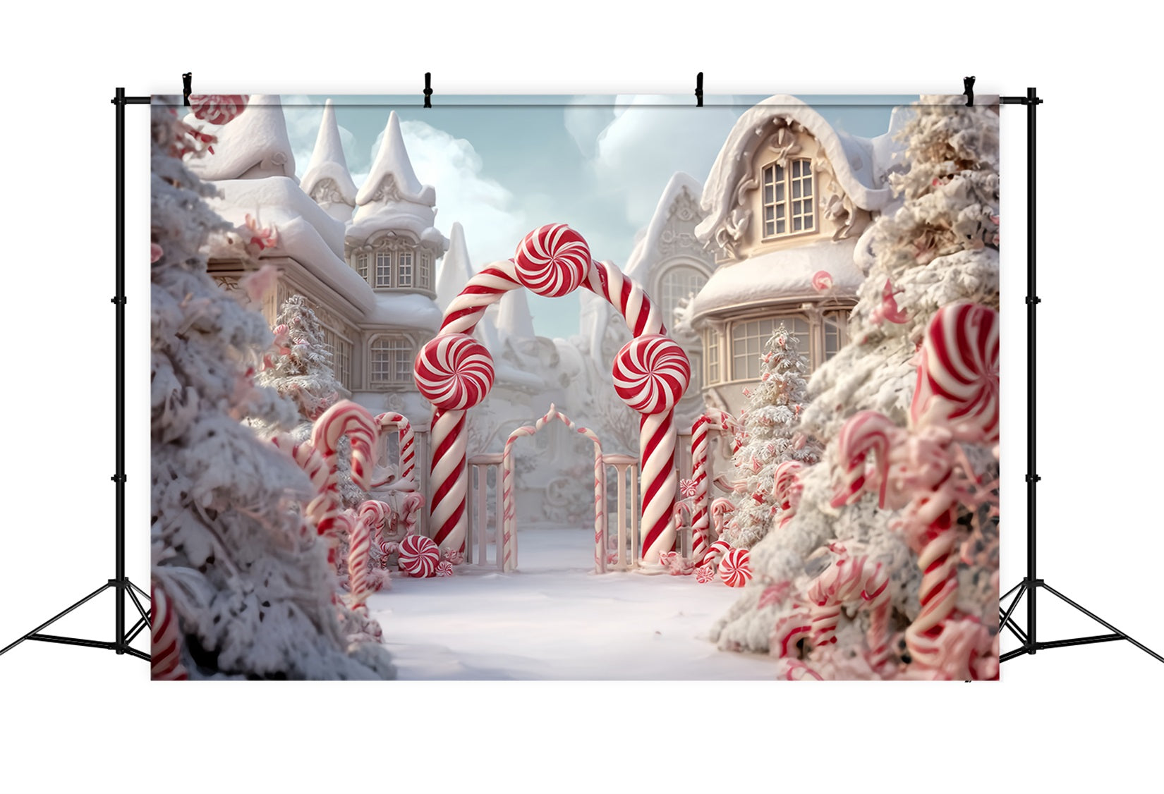 Candyland Fotohintergrund Pfefferminz-Zuckerstangenbogen WeihnachtsFotohintergrund-Ideen TWW59-120