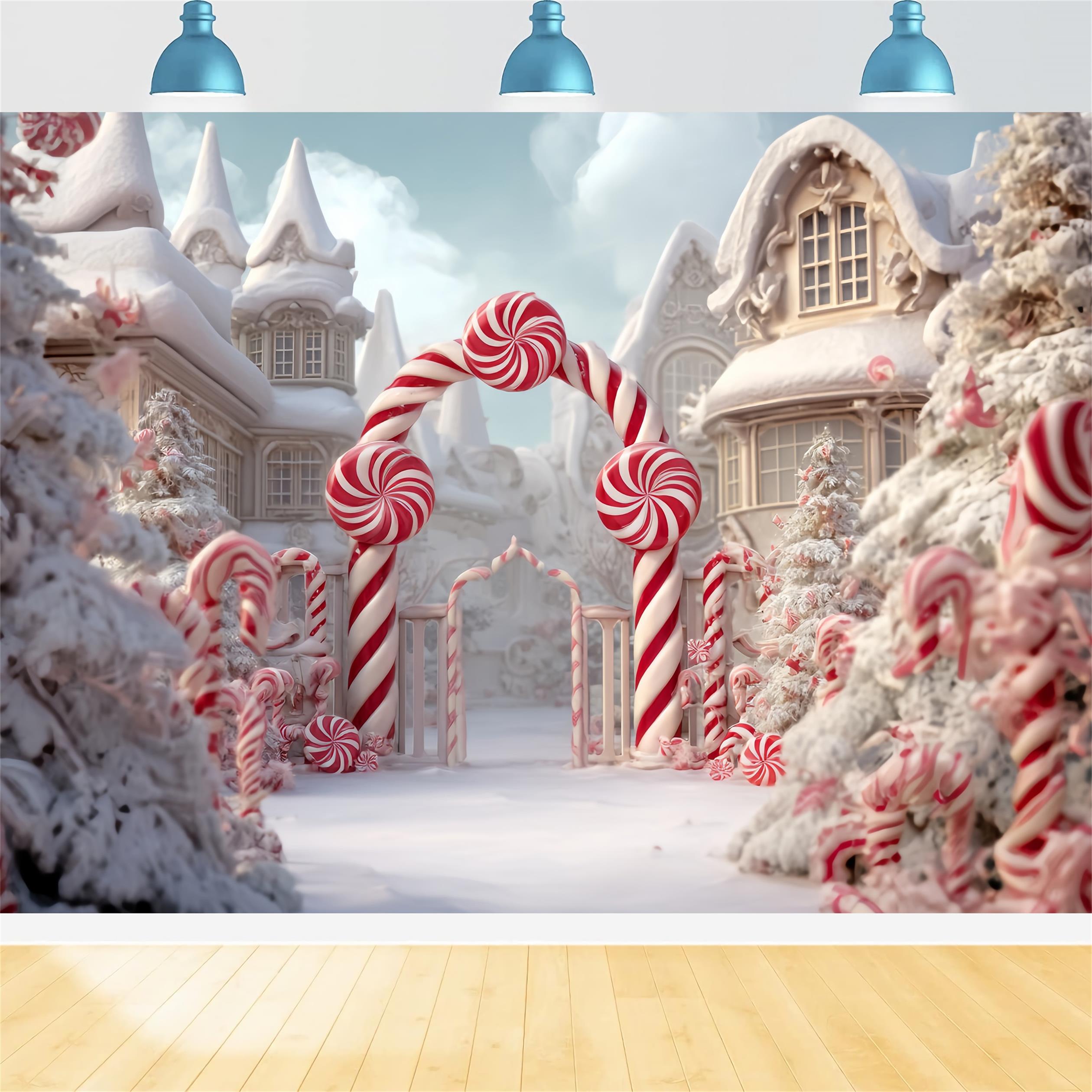 Candyland Fotohintergrund Pfefferminz-Zuckerstangenbogen WeihnachtsFotohintergrund-Ideen TWW59-120