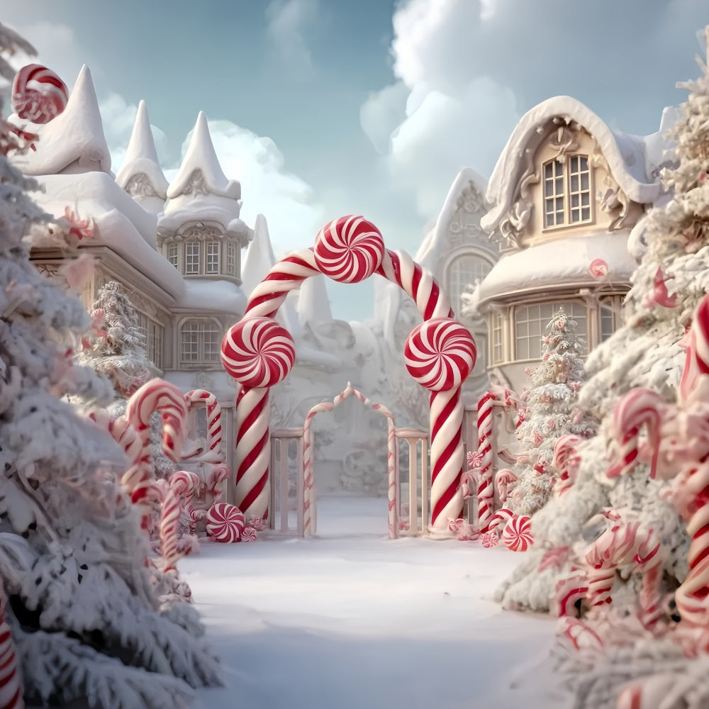 Candyland Fotohintergrund Pfefferminz-Zuckerstangenbogen WeihnachtsFotohintergrund-Ideen TWW59-120