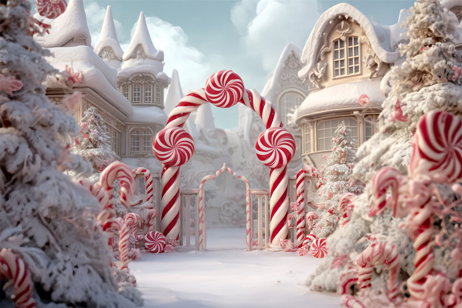 Candyland Fotohintergrund Pfefferminz-Zuckerstangenbogen WeihnachtsFotohintergrund-Ideen TWW59-120