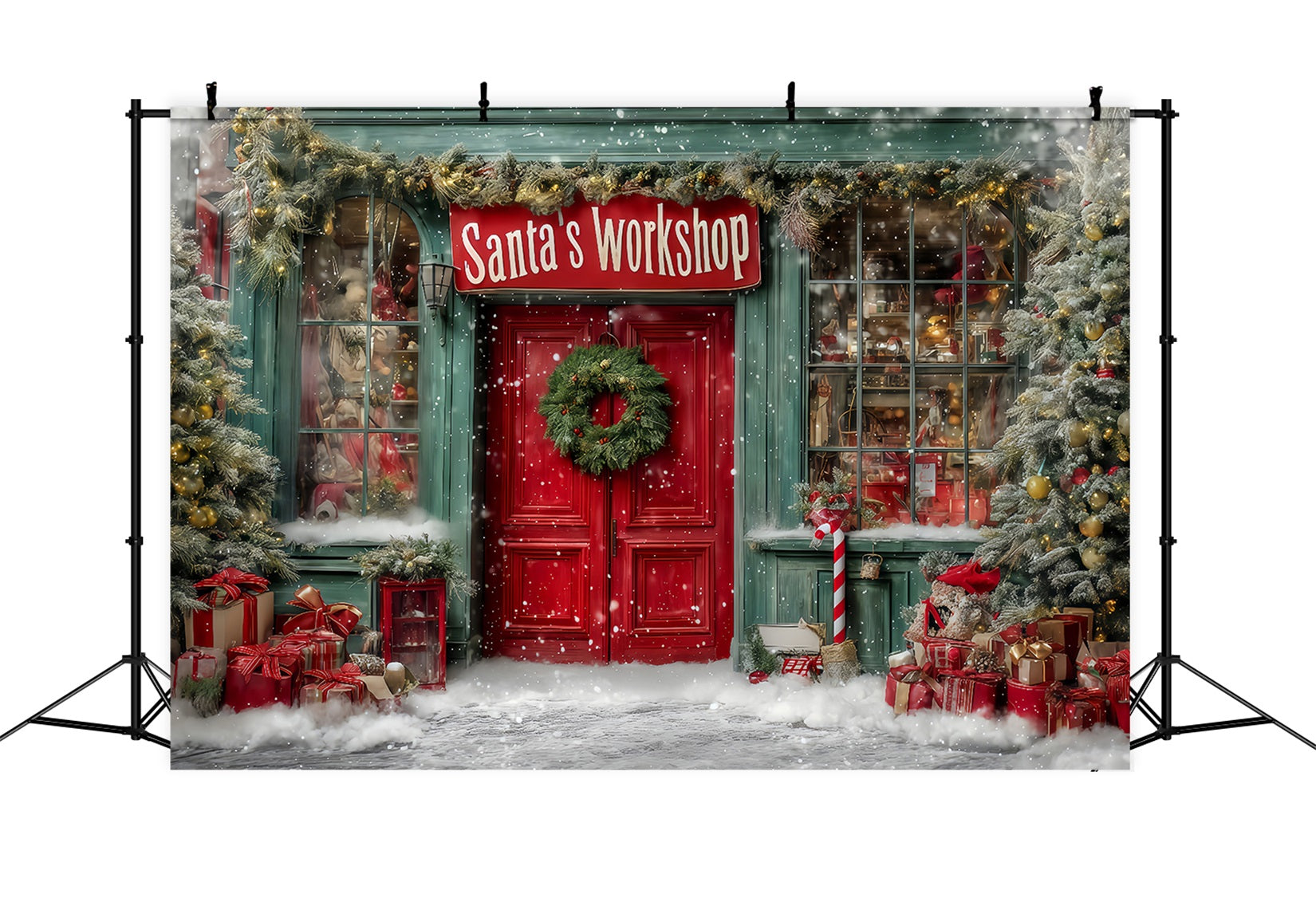 Weihnachtsmann-Werkstatt Fotohintergrund Weihnachtsmann-Werkstatt Festliche Vorderseite Weihnachtshintergründe TWW59-127