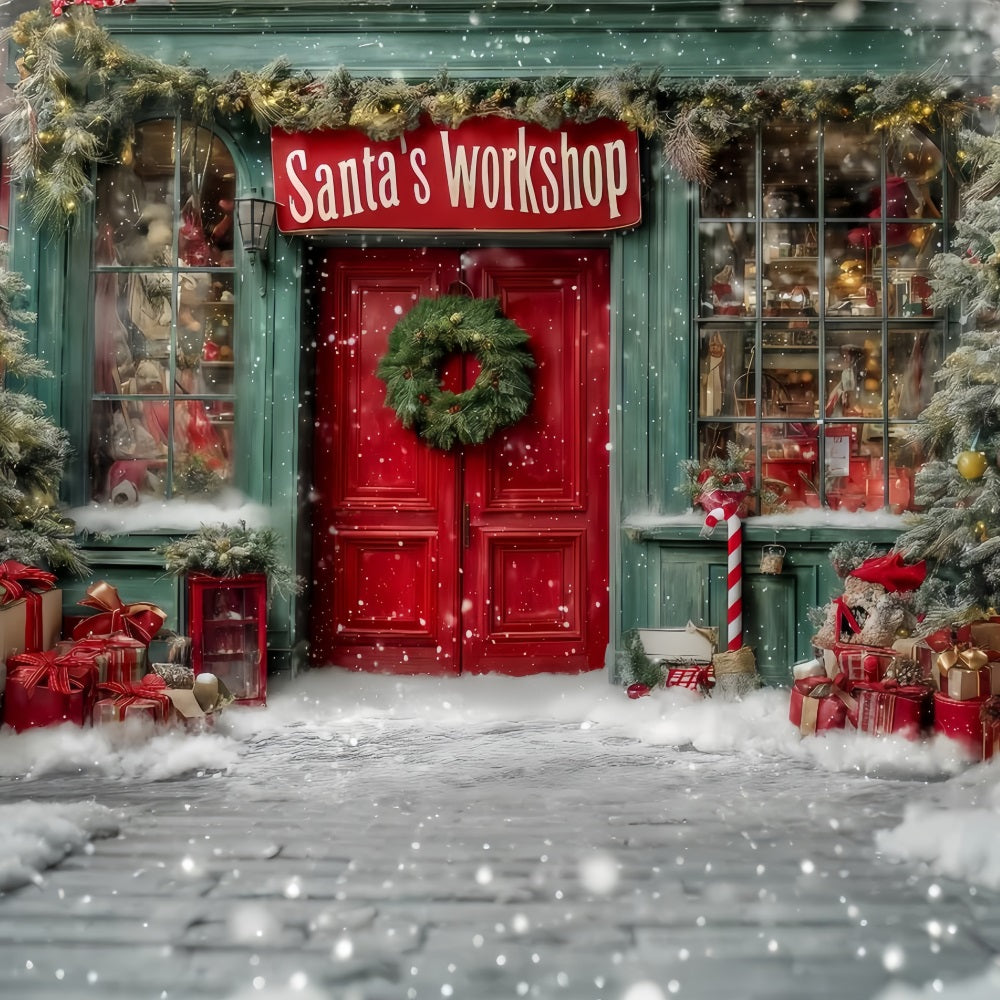 Weihnachtsmann-Werkstatt Fotohintergrund Weihnachtsmann-Werkstatt Festliche Vorderseite Weihnachtshintergründe TWW59-127