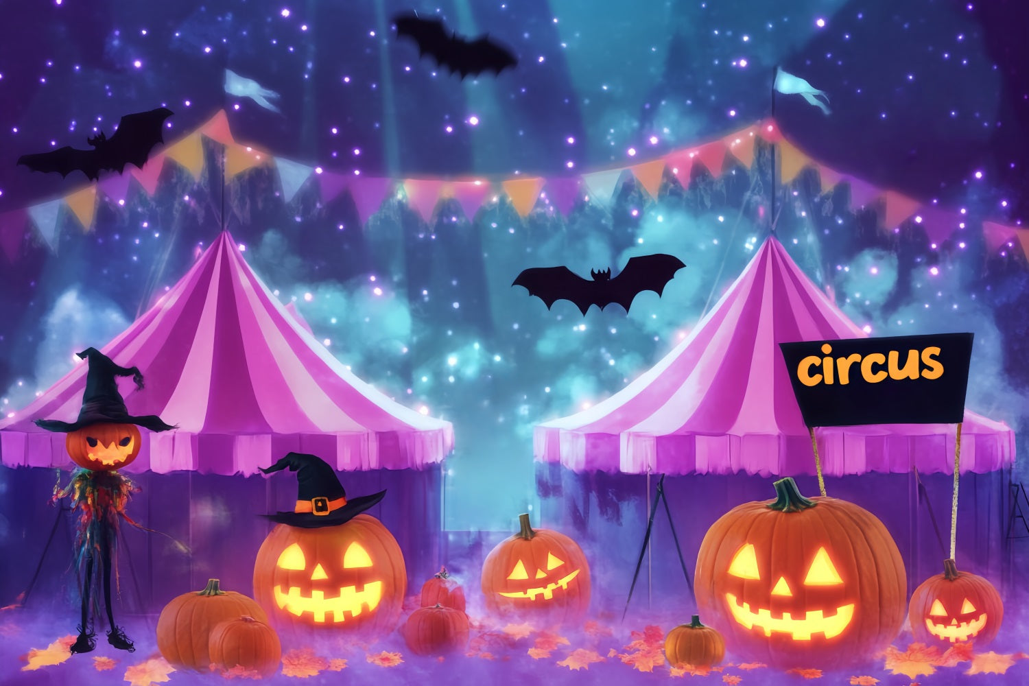 Halloween-Zirkus-Fotohintergrund Kürbis-Hexe Spuknacht-Karnevals-Fotohintergrund TWW59-13