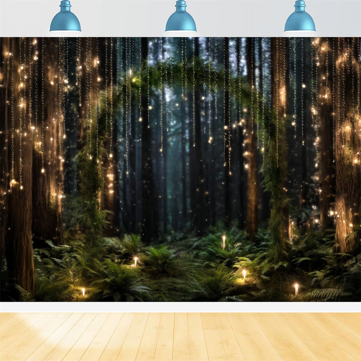 Nachtwald-Fotohintergrund Leuchtender Feenlichtbogen Waldfotografie-Fotohintergrund TWW59-131