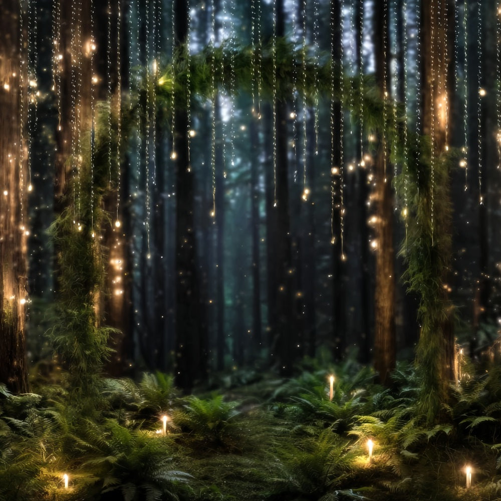 Nachtwald-Fotohintergrund Leuchtender Feenlichtbogen Waldfotografie-Fotohintergrund TWW59-131