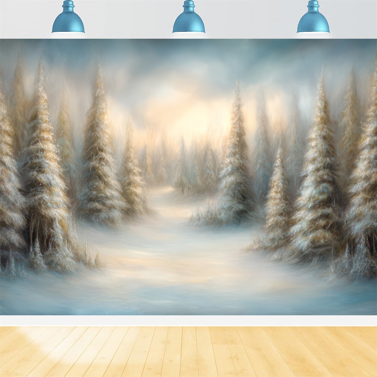 Kiefernwald-Fotohintergrund Verträumte bemalte verschneite Kiefern Wald-Fotohintergrund TWW59-135