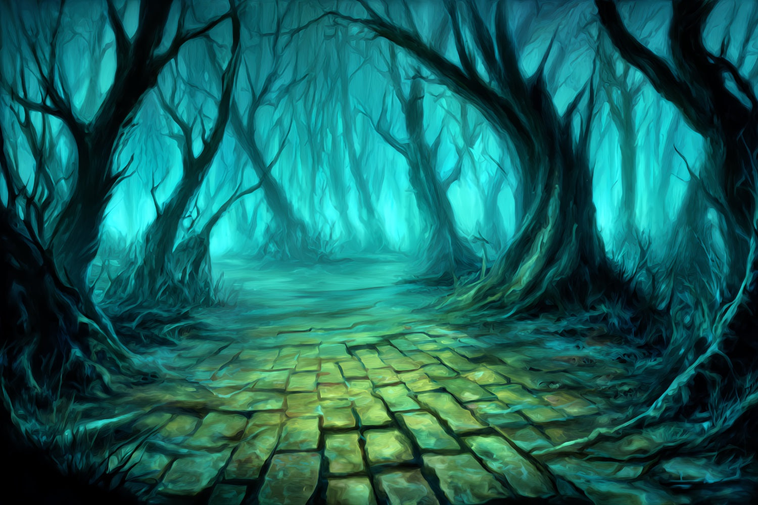 Spukwald-Fotohintergrund Verdrehte Bäume Mystischer Pfad Gruseliger Wald-Fotohintergrund TWW59-136