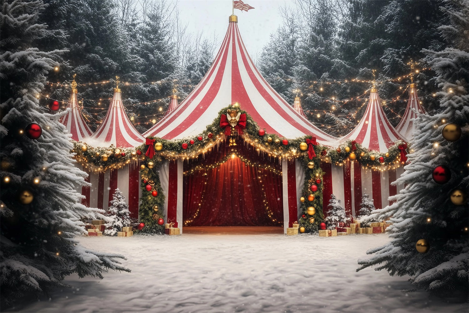 Karnevalszelt-Fotohintergrund Weihnachtsgirlande Festliches Zelt Fotografie Zirkus-Fotohintergrund TWW59-14