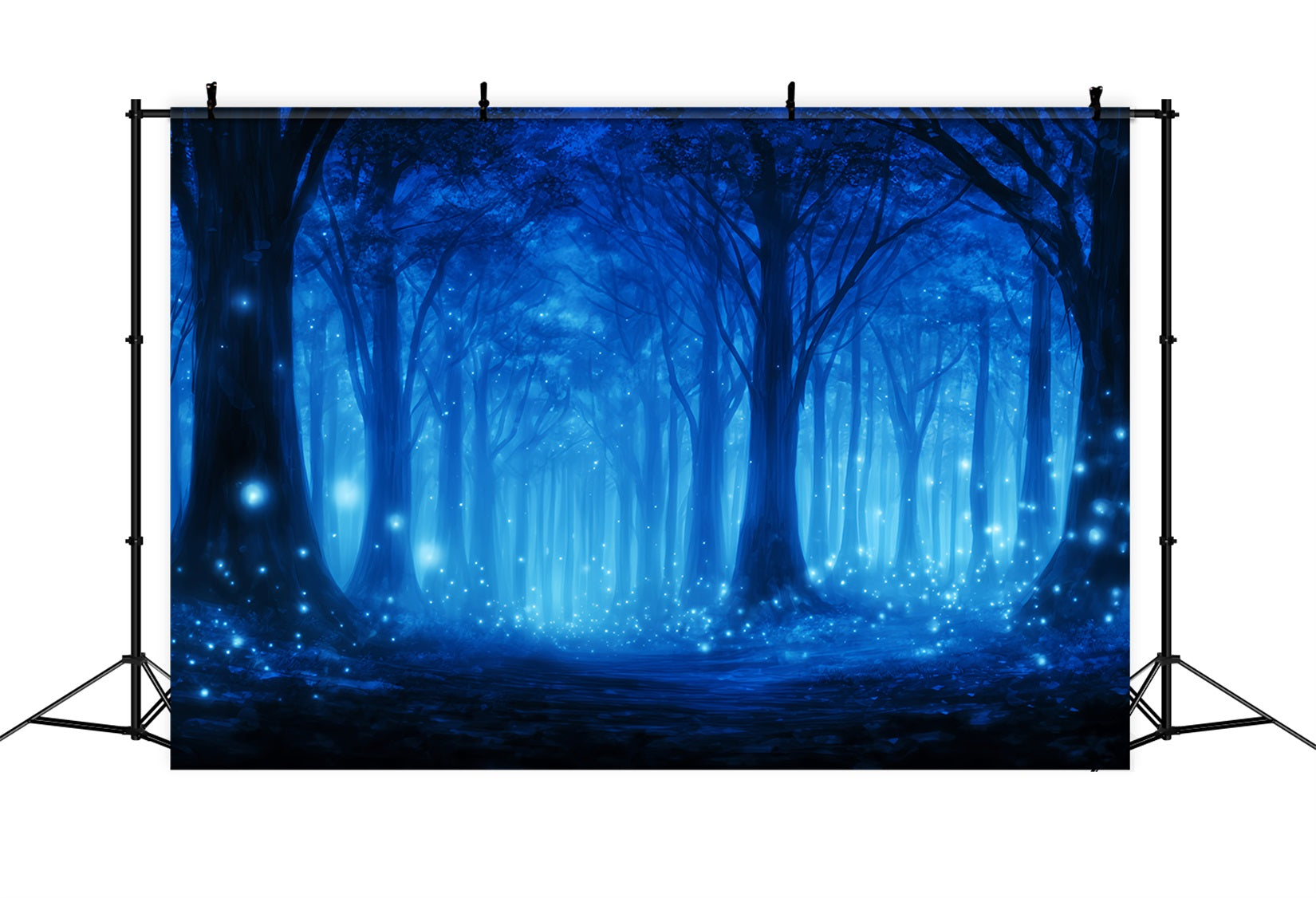 Dunkler Wald-Fotohintergrund Blauer verzauberter Wald mit Glühwürmchen Nachtwald-Fotohintergrund TWW59-140