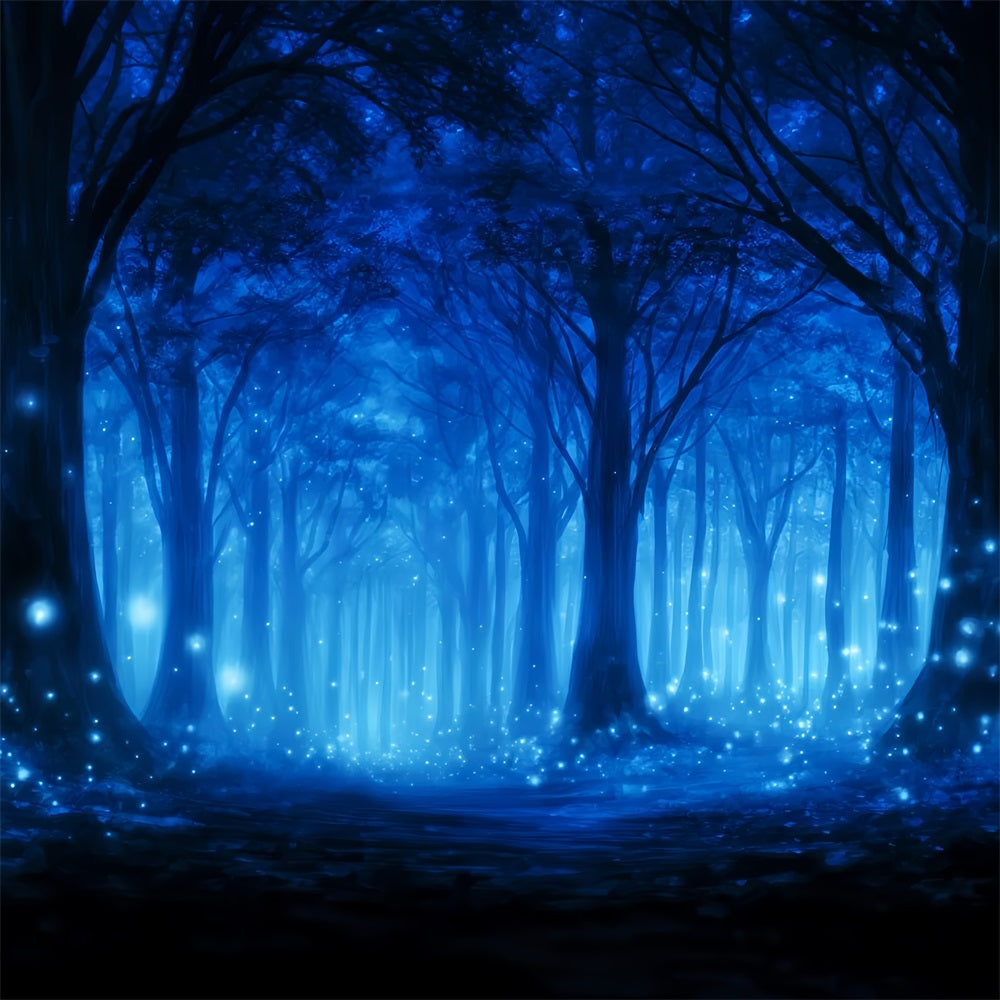 Dunkler Wald-Fotohintergrund Blauer verzauberter Wald mit Glühwürmchen Nachtwald-Fotohintergrund TWW59-140
