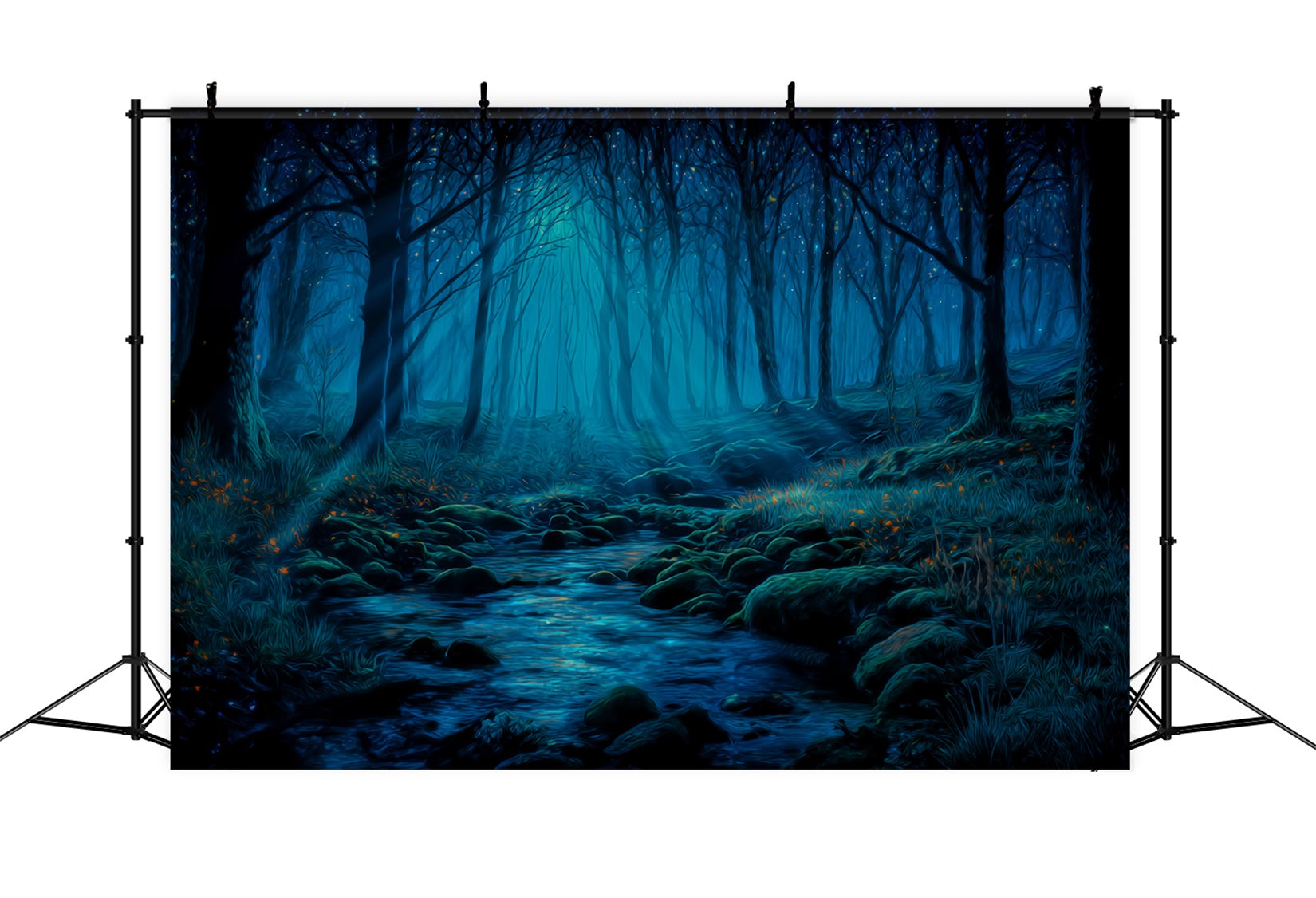 Spukwald-Fotohintergrund Mondbeschienener Bach Mystischer Wald-Fotohintergrund TWW59-142