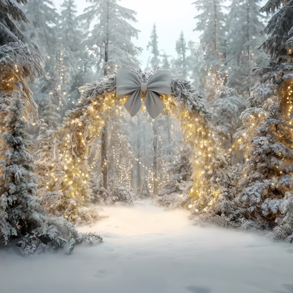 Weihnachtswald-Fotohintergrund Schneebedeckter Bogen Funkelnde Lichter Fantasiewald-Fotohintergrund TWW59-145
