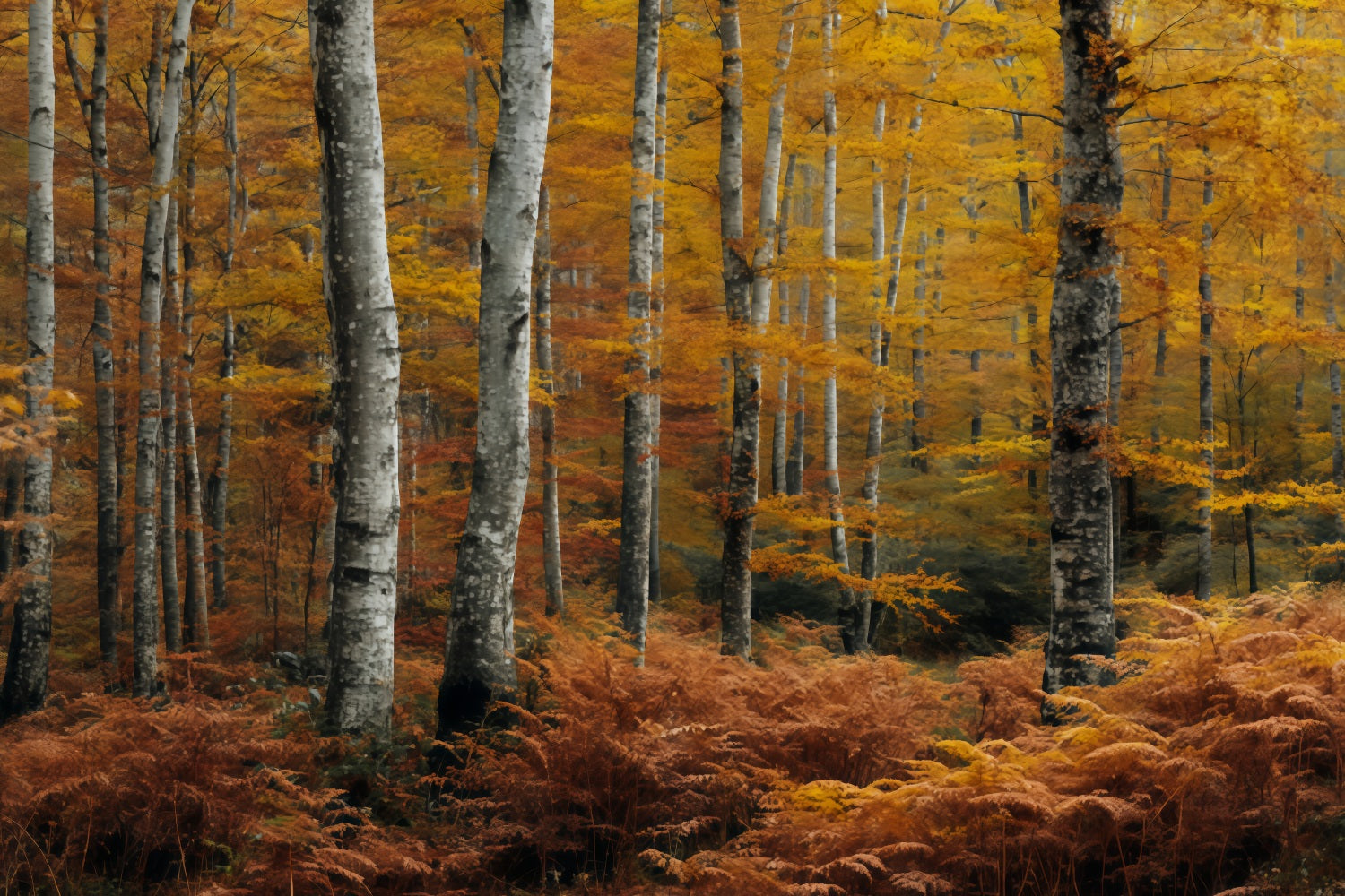 Herbstwald-Fotohintergrund Goldener Herbst Birkenwald Waldszene-Fotohintergrund TWW59-149