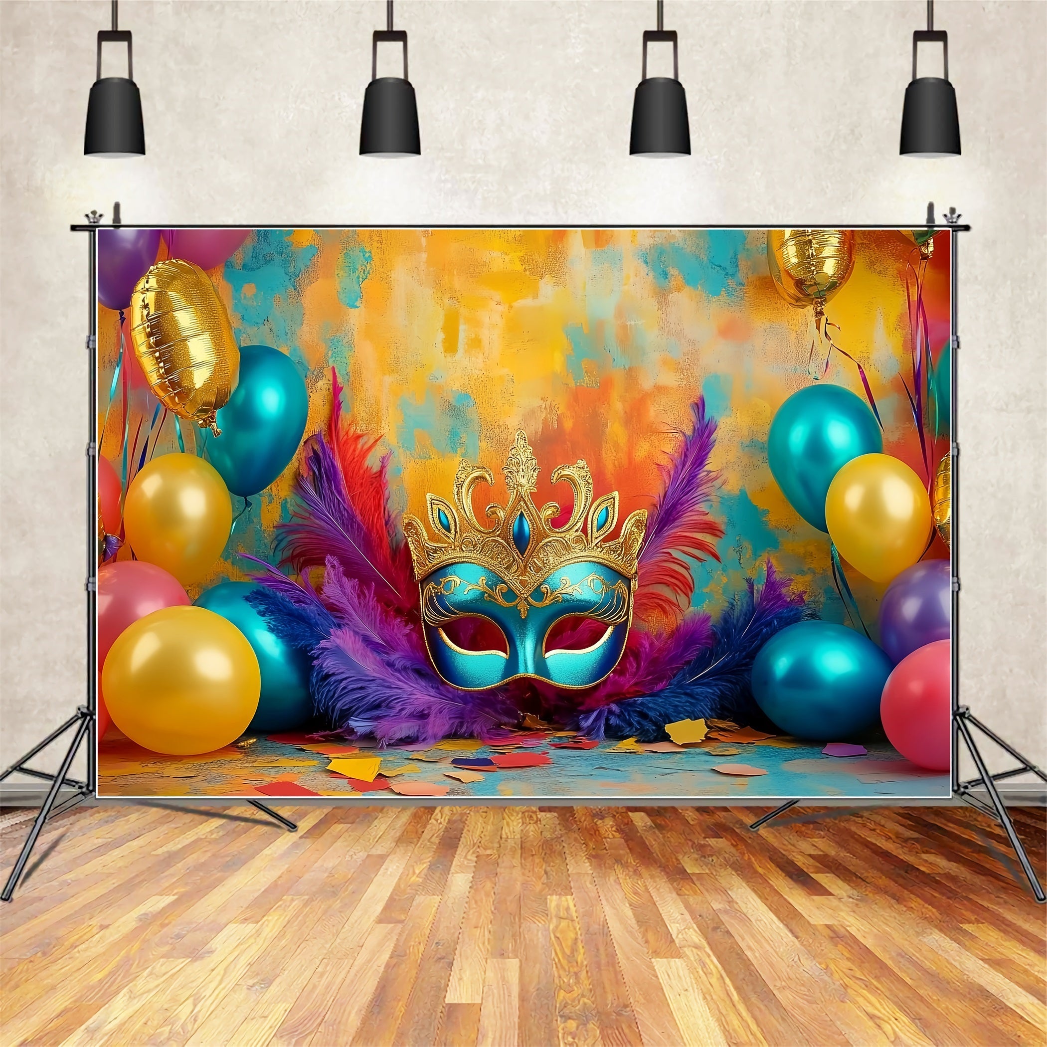 Masken-Karnevals-Fotohintergrund Bunte Masken Ballons Leuchtender Karnevals-Fotohintergrund TWW59-15