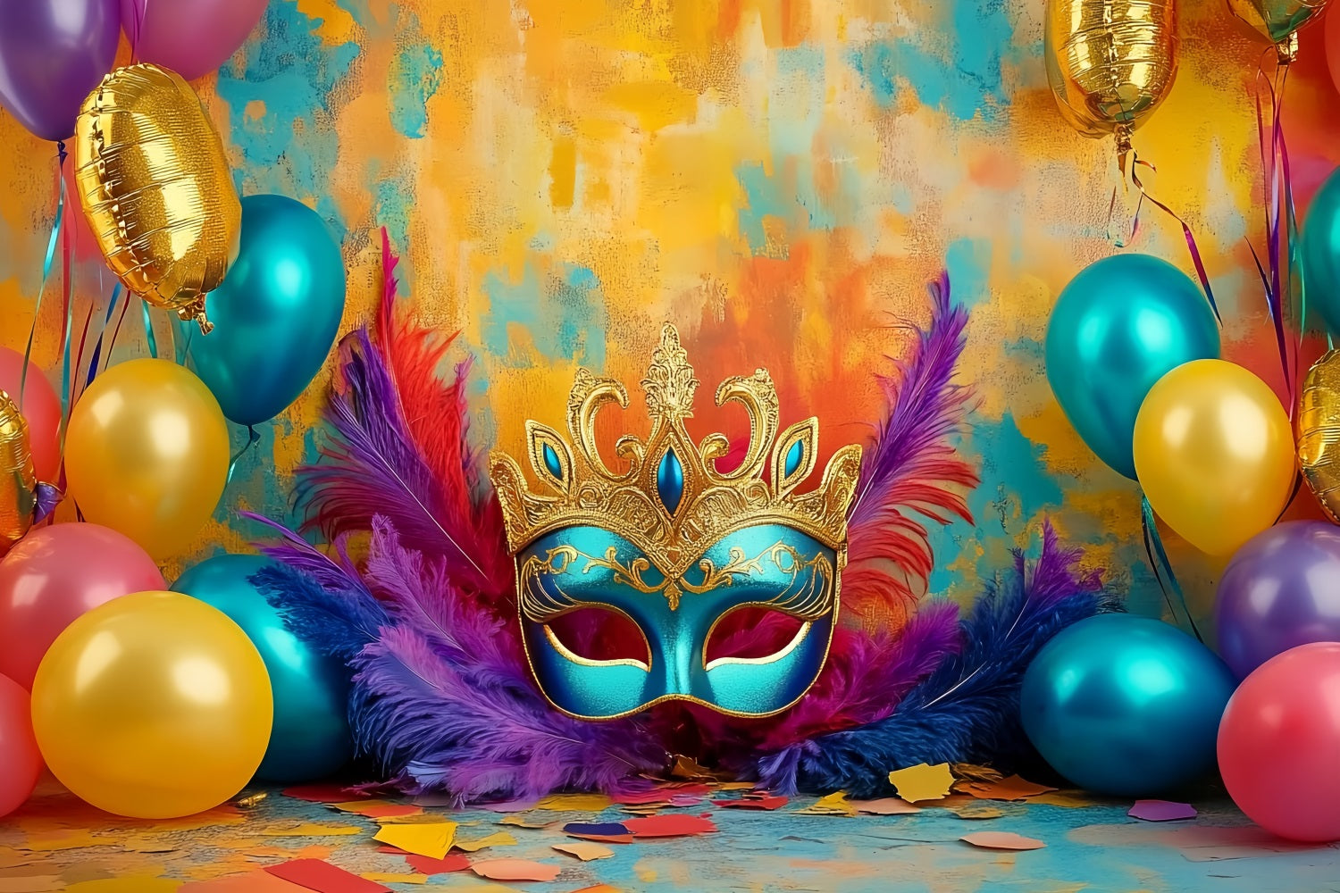 Masken-Karnevals-Fotohintergrund Bunte Masken Ballons Leuchtender Karnevals-Fotohintergrund TWW59-15