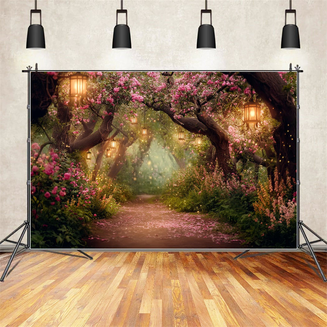 Nachtwaldhintergrund Blühender Laternenblumenweg Wald-Fotohintergrund TWW59-155