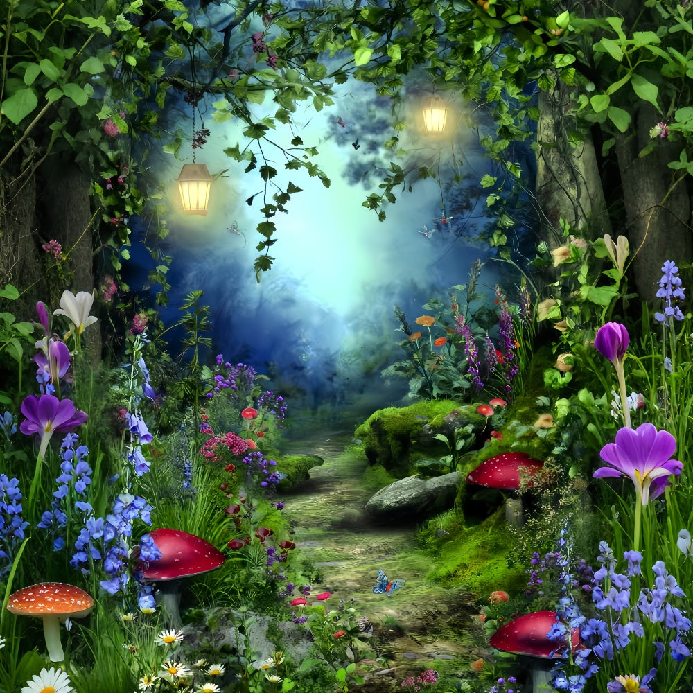 Magischer Waldfotohintergrund Feengarten Laternen Märchenwald-Fotohintergrund TWW59-156