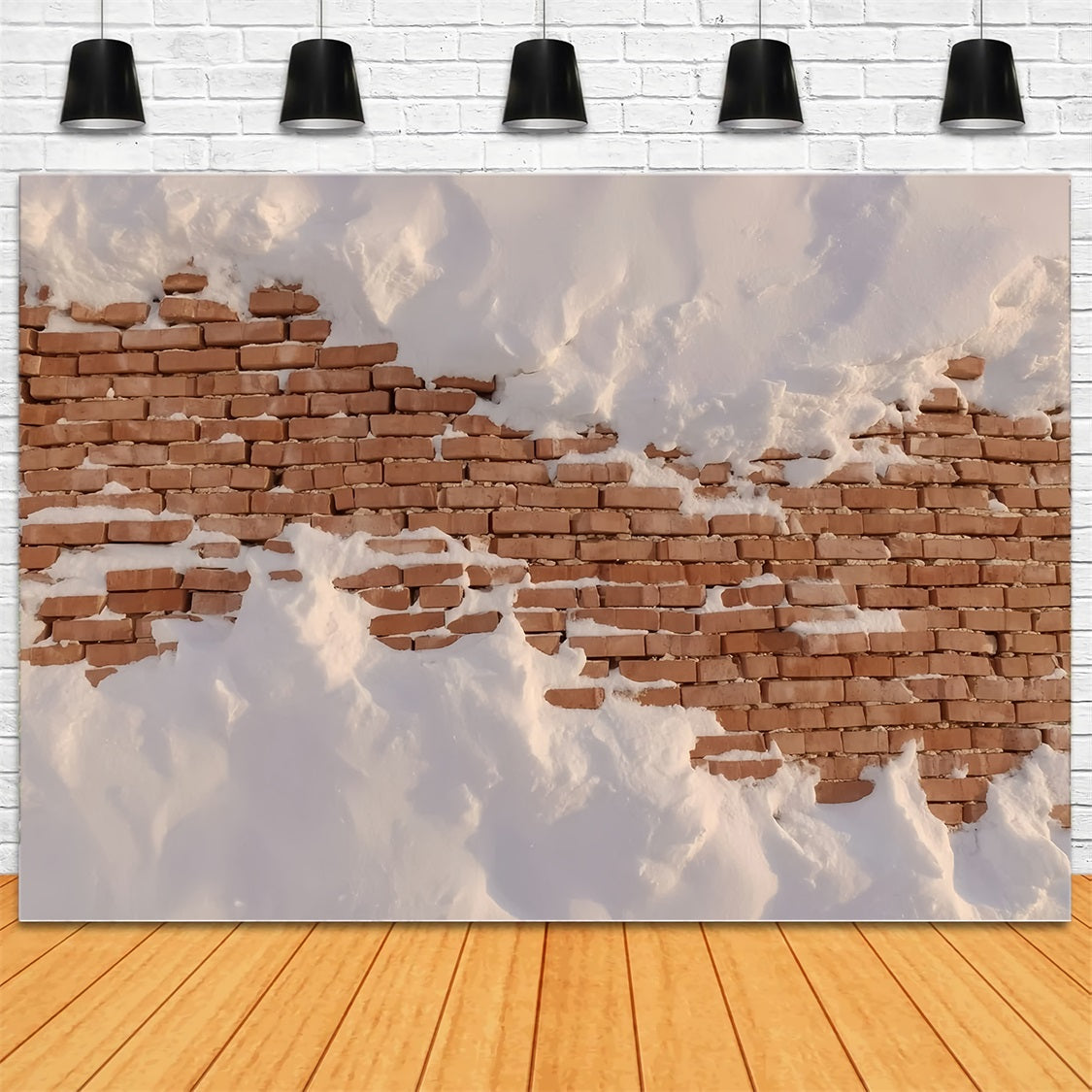Ziegelwand-Fotohintergrund Schneebedeckte rustikale Ziegelwand-Fotohintergrund TWW59-160