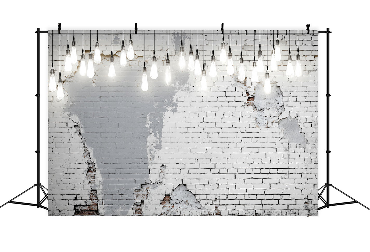 Weißer Ziegelwand-Fotohintergrund Hängende Glühbirnen Distressed White Wall Brick Backdrop TWW59-162
