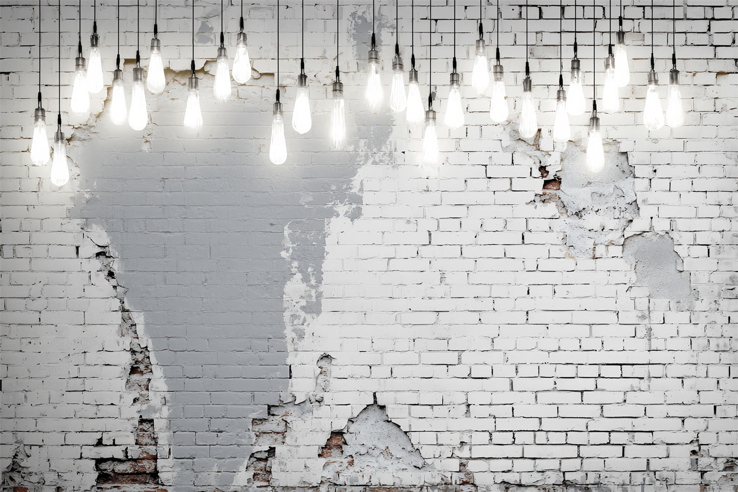 Weißer Ziegelwand-Fotohintergrund Hängende Glühbirnen Distressed White Wall Brick Backdrop TWW59-162