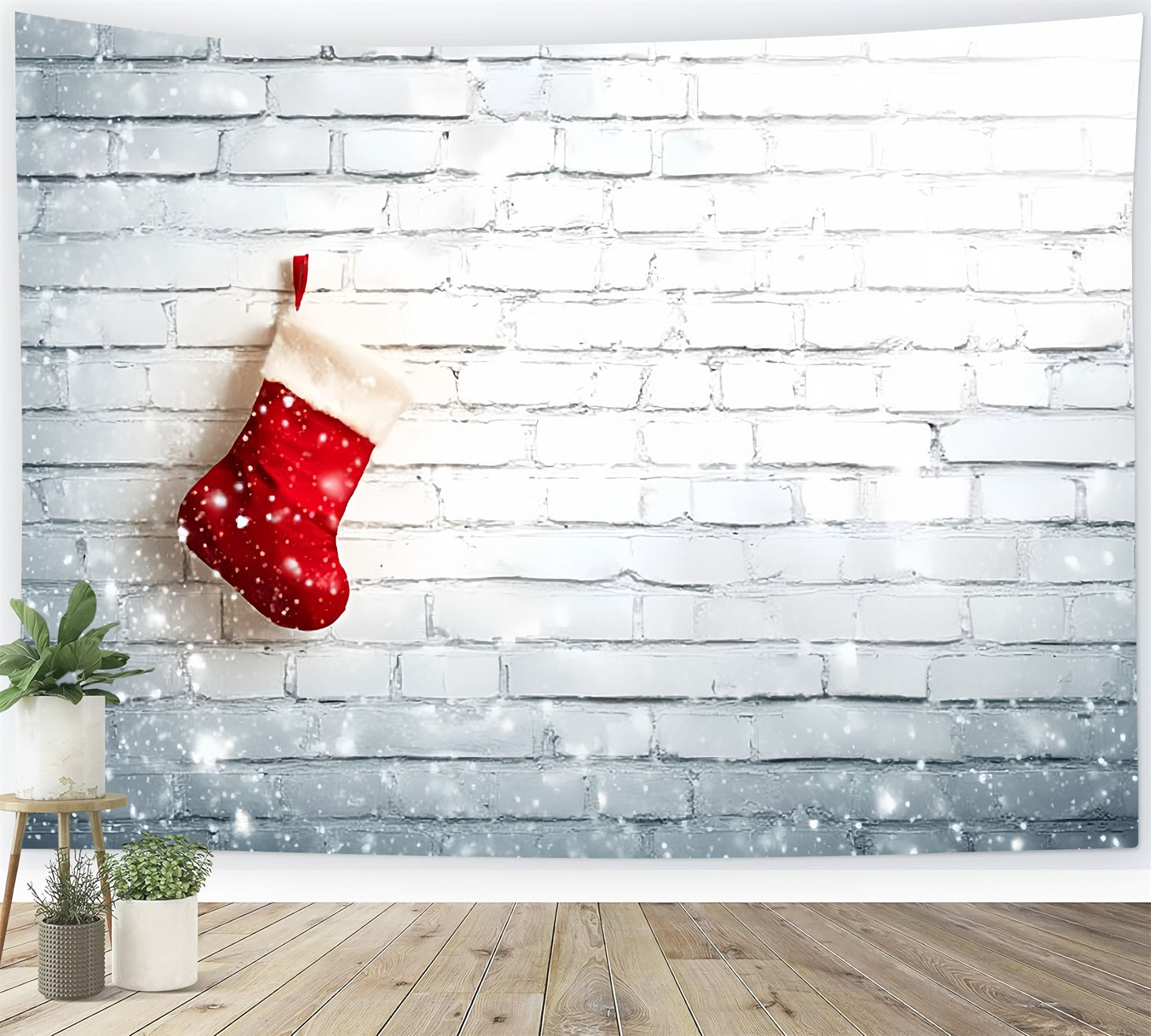 Weißer Ziegelstein-Fotohintergrund Weihnachtsstrümpfe Weißer Ziegelstein-Fotohintergrund TWW59-170