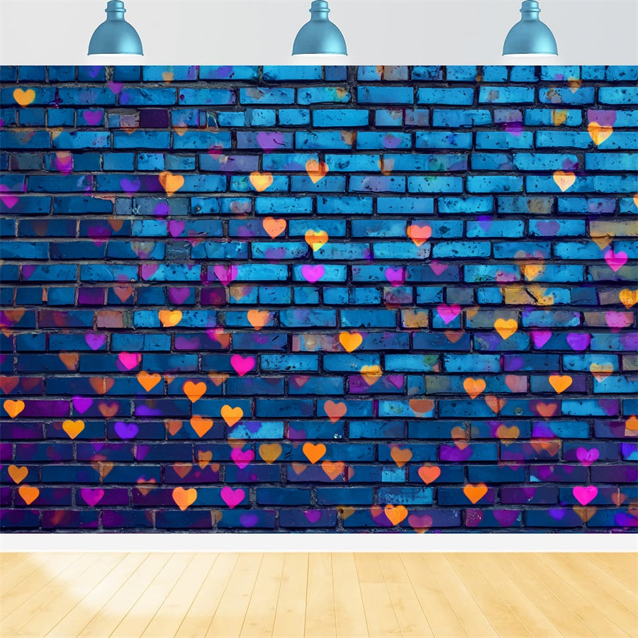 Ziegelstein-Fotokulisse Blaue Wand Bunte Herz-Graffiti Ziegelstein-Kulisse TWW59-181