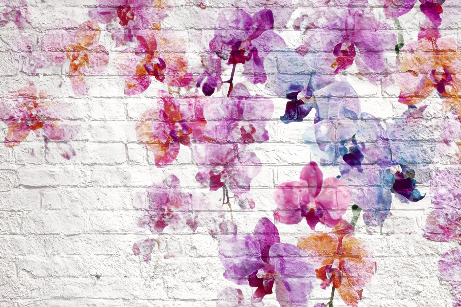 Ziegelstein-Kulissen Weiße Wand Aquarell Orchideenmuster Ziegelsteinwand-Kulisse TWW59-182