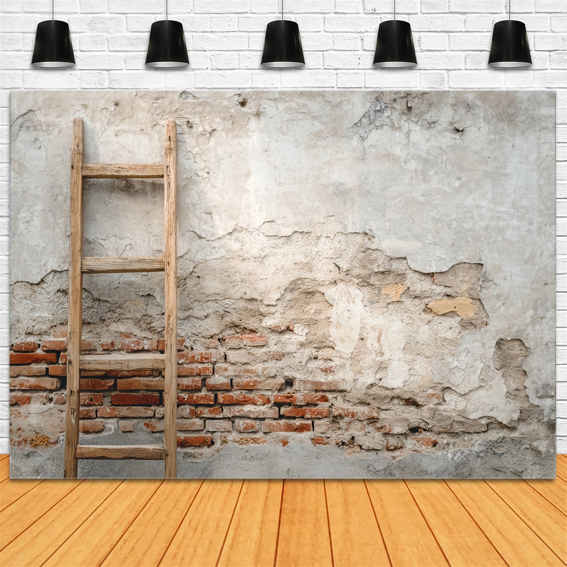 Ziegel-Fotohintergrund Betonwand Holzleiter Ziegelhintergrund TWW59-186