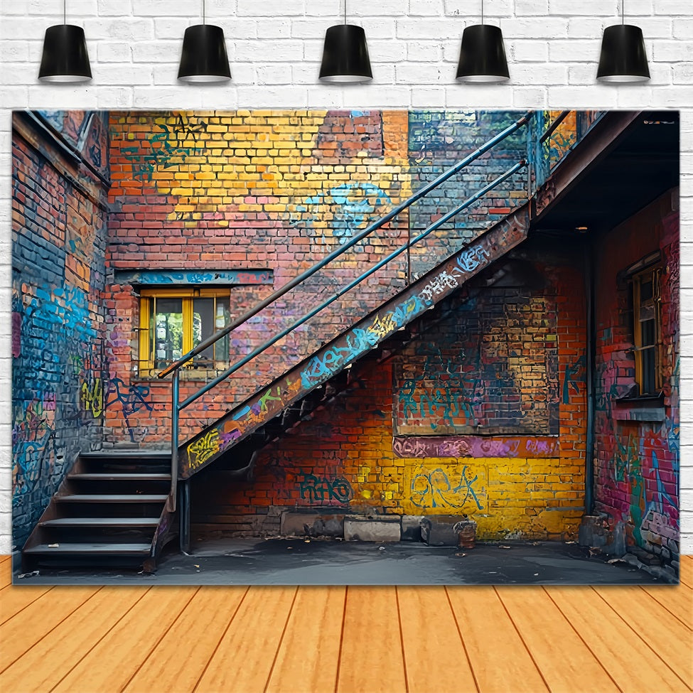 Ziegelsteinwand-Fotohintergrund Urbane Graffiti-Gasse Ziegelsteinwand Ziegelstein-Fotohintergrund TWW59-190