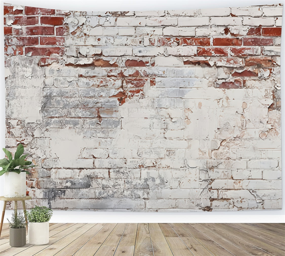 Ziegelwand-Fotohintergrund Abblätternde weiße verblasste Ziegelwand Ziegelhintergrund TWW59-192