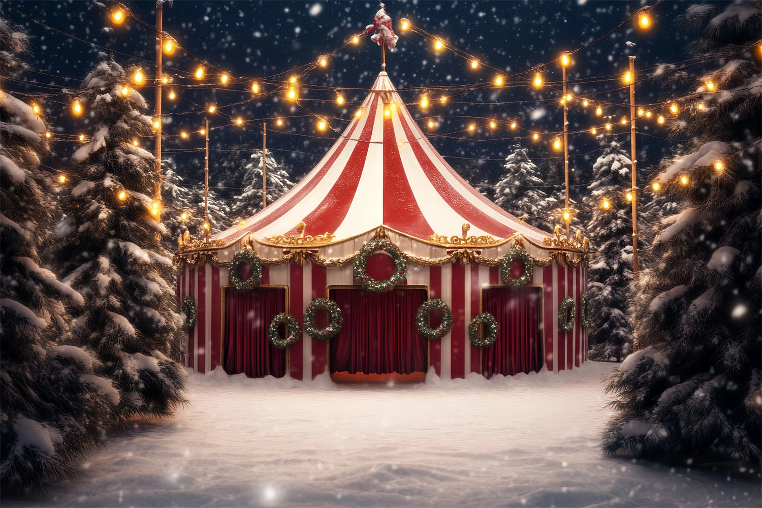 Karnevalszelt-Fotohintergrund Schneekranz Weihnachtszelt Zirkus-Fotohintergrundideen TWW59-20