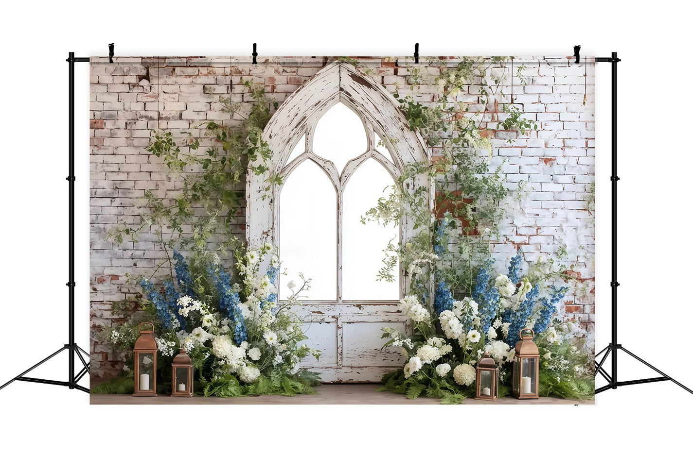 Ziegelstein-Fotohintergrund Rustikaler Bogen Blumendekor Ziegelstein-Fotohintergrund TWW59-202