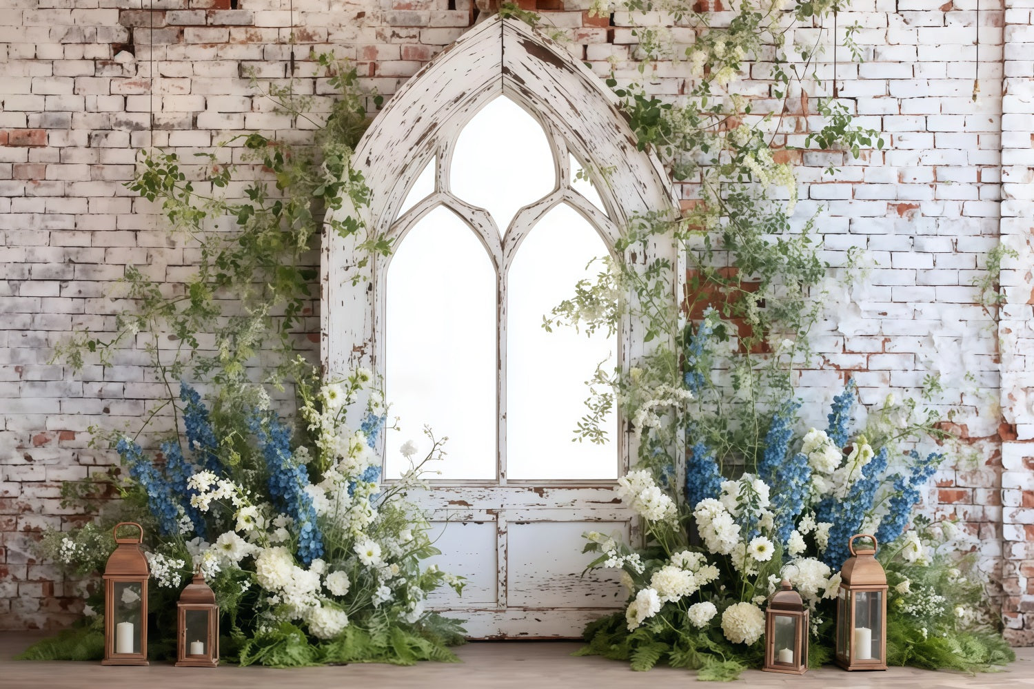 Ziegelstein-Fotohintergrund Rustikaler Bogen Blumendekor Ziegelstein-Fotohintergrund TWW59-202
